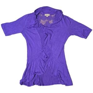 One World Purple Lace Back Detail Open Front Top Cardigan‎ Coverup Womens (V)